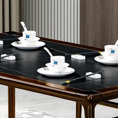 千匠一品 新中式风格 主材乌金木+辅材多层板贴乌金木皮+岩板台面 时尚大气餐台9905-J