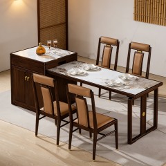 千匠一品 新中式风格 岩板+主材乌金木+辅材多层实木板贴乌金木皮+铜拉手 时尚优雅中岛台9908-J