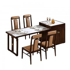 千匠一品 新中式风格 岩板+主材乌金木+辅材多层实木板贴乌金木皮+铜拉手 时尚优雅中岛台9908-J