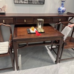 千匠一品 新中式风格 岩板+主材乌金木+辅材多层实木板贴乌金木皮+铜拉手 时尚优雅长条案9910 八仙桌9909-J