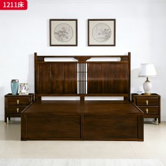 千匠一品 新中式风格 主材乌金木+辅材多层实木板贴乌金木皮 时尚优雅床1211-J