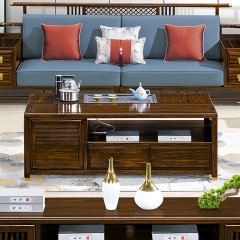 千匠一品 新中式风格 主材乌金木+辅材多层实木板贴乌金木皮+铜拉手+智能茶炉 时尚优雅功夫茶几1830-J