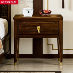 千匠一品 新中式风格 主材乌金木+辅材多层实木板贴乌金木皮+五金饰品 时尚简约床头柜6123-J