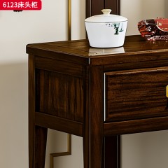 千匠一品 新中式风格 主材乌金木+辅材多层实木板贴乌金木皮+五金饰品 时尚简约床头柜6123-J