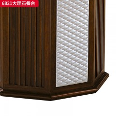 千匠一品 新中式风格 主材乌金木+辅材多层实木板贴乌金木皮+大理石台面+皮艺软包 时尚优雅大理石餐台6821-J