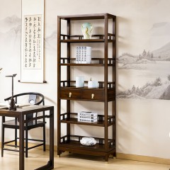 千匠一品 新中式风格 主材乌金木+辅材多层实木板贴乌金木皮+五金饰件 时尚优雅书架6827-J