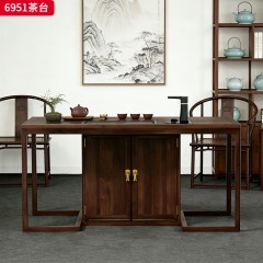 千匠一品 新中式风格 主材乌金木+辅材多层实木板贴乌金木皮+五金饰件 时尚优雅茶台6951-J