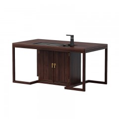 千匠一品 新中式风格 主材乌金木+辅材多层实木板贴乌金木皮+五金饰件 时尚优雅茶台6951-J