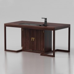 千匠一品 新中式风格 主材乌金木+辅材多层实木板贴乌金木皮+五金饰件 时尚优雅茶台6951-J