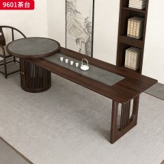千匠一品 新中式风格 主材乌金木+辅材多层实木板贴乌金木皮+火烧石 时尚优雅茶台9601-J