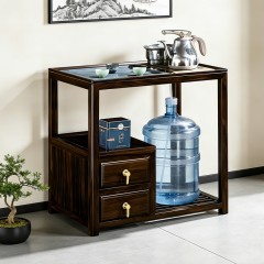 千匠一品 新中式风格 主材乌金木+辅材多层实木板贴乌金木皮+铜拉手+智能茶炉 时尚优雅茶水柜9612-J