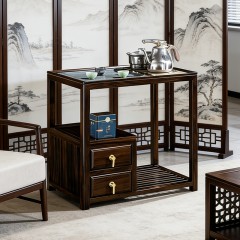 千匠一品 新中式风格 主材乌金木+辅材多层实木板贴乌金木皮+铜拉手+智能茶炉 时尚优雅茶水柜9612-J