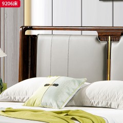 千匠一品 新中式风格 主材乌金木+辅材多层板贴乌金木皮+皮艺软包+五金饰件 时尚大气床9206-L