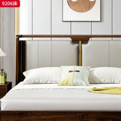 千匠一品 新中式风格 主材乌金木+辅材多层板贴乌金木皮+皮艺软包+五金饰件 时尚大气床9206-L