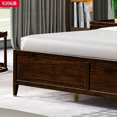 千匠一品 新中式风格 主材乌金木+辅材多层板贴乌金木皮+皮艺软包+五金饰件 时尚大气床9206-L