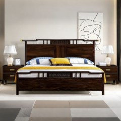 千匠一品 新中式风格 主材乌金木+辅材多层板贴乌金木皮 时尚大气床9212-L