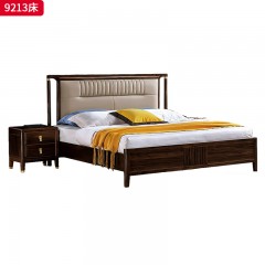 千匠一品 新中式风格 主材乌金木+辅材多层板贴乌金木皮+皮艺软包 时尚大气床9213-L
