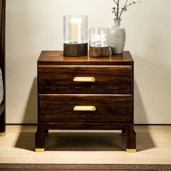 千匠一品 新中式风格 主材乌金木+辅材多层板贴乌金木皮+五金饰件 时尚大气床头柜9232-L