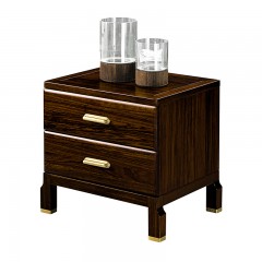 千匠一品 新中式风格 主材乌金木+辅材多层板贴乌金木皮+五金饰件 时尚大气床头柜9232-L