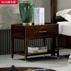 千匠一品 新中式风格 主材乌金木+辅材多层板贴乌金木皮+五金饰件 时尚大气床头柜9233-L