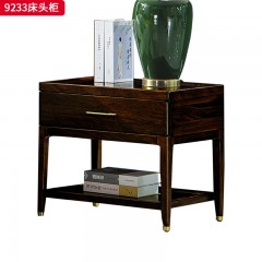 千匠一品 新中式风格 主材乌金木+辅材多层板贴乌金木皮+五金饰件 时尚大气床头柜9233-L