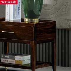 千匠一品 新中式风格 主材乌金木+辅材多层板贴乌金木皮+五金饰件 时尚大气床头柜9233-L