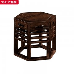 千匠一品 新中式风格 主材乌金木+辅材多层板贴乌金木皮 时尚大气六角凳9611-L