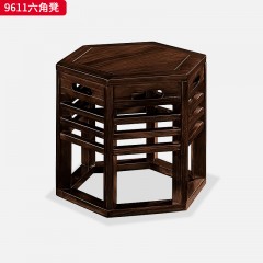 千匠一品 新中式风格 主材乌金木+辅材多层板贴乌金木皮 时尚大气六角凳9611-L