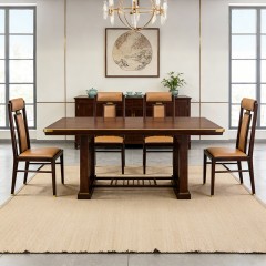 千匠一品 新中式风格 主材乌金木+辅材多层板贴乌金木皮+皮艺坐包 时尚大气餐椅9916-L