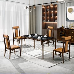 千匠一品 新中式风格 主材乌金木+辅材多层板贴乌金木皮+皮艺坐包 时尚大气餐椅9916-L