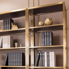 △【精品】千匠一品轻奢美式优质桃花芯实木+高密度纤维板+不锈钢镀铜317书架-X