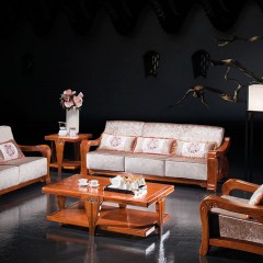 千匠一品中式虎斑木实木布艺1+2+3沙发套装组合B708