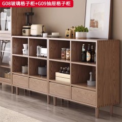 【精品】千匠一品 轻奢北欧风格白蜡木+长虹玻璃精美优质玻璃格子柜G08/抽屉格子柜G09-W