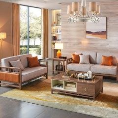 △千匠一品中式白蜡木实木框架+优质科技布沙发组合B-135-X