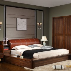 千匠一品新中式风格精选优质橡木+E1级密度板双人床6A19-1-R