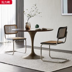 千匠一品现代极简优质藤编+实木藤编框架+不锈钢椅架瓦力椅-H