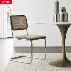 千匠一品现代极简优质藤编+实木藤编框架+不锈钢椅架瓦力椅-H