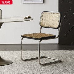 千匠一品现代极简优质藤编+实木藤编框架+不锈钢椅架瓦力椅-H