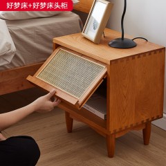 △千匠一品 北欧风格樱桃木+编藤床头柜-好梦床头柜-X