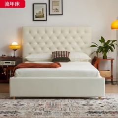 △千匠一品 北欧风格天鹅绒+鲁斯橙+榉木床板+超纤皮1.5m 1.8m床-流年床-X