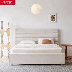 △千匠一品 北欧风格天鹅绒+布鲁斯蓝+榉木板床+超纤皮1.5m 1.8m床-千寻床-X