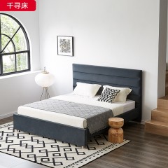 △千匠一品 北欧风格天鹅绒+布鲁斯蓝+榉木板床+超纤皮1.5m 1.8m床-千寻床-X