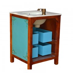 千匠一品美式现代简约精选泰国进口橡胶木棕色洗手柜卫生间洗漱柜oyj6001-M