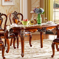 △千匠一品橡木欧式实木长餐桌1桌6椅吃饭桌子9902-H
