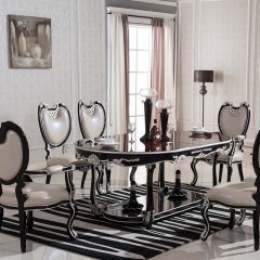 △千匠一品 欧式风格古典优质橡胶木+板木结合餐桌凯帕朗拉台