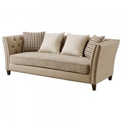 【精品】千匠一品轻奢美式进口榉木超纤皮+布沙发组合M908E-H