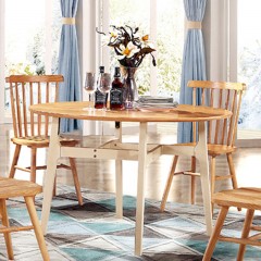 千匠一品北欧风格红橡+白橡全实木环保油漆圆餐桌X03-X