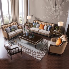 【精品】千匠一品轻奢美式进口榉木超纤皮+布沙发组合M901E-H
