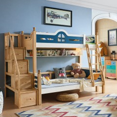 千匠一品儿童家具白蜡木橡木实木框架+环保油漆1.2米双层床F9001-X