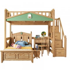 千匠一品儿童家具白蜡木橡木实木框架+环保油漆双层床F9007-X